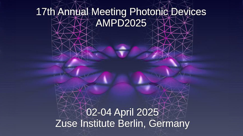 Logo for tbe  17th Annual Meeting on Photonic Devices (AMPD2025), scheduled for April 2-4, 2025, at the Zuse Institute in Berlin, Germany.